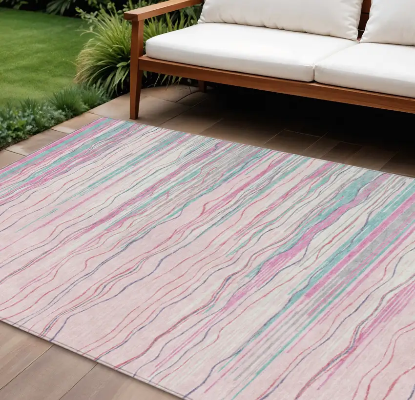 Pink Blue And Purple Striped Washable Indoor Outdoor Area Rug Photo 1