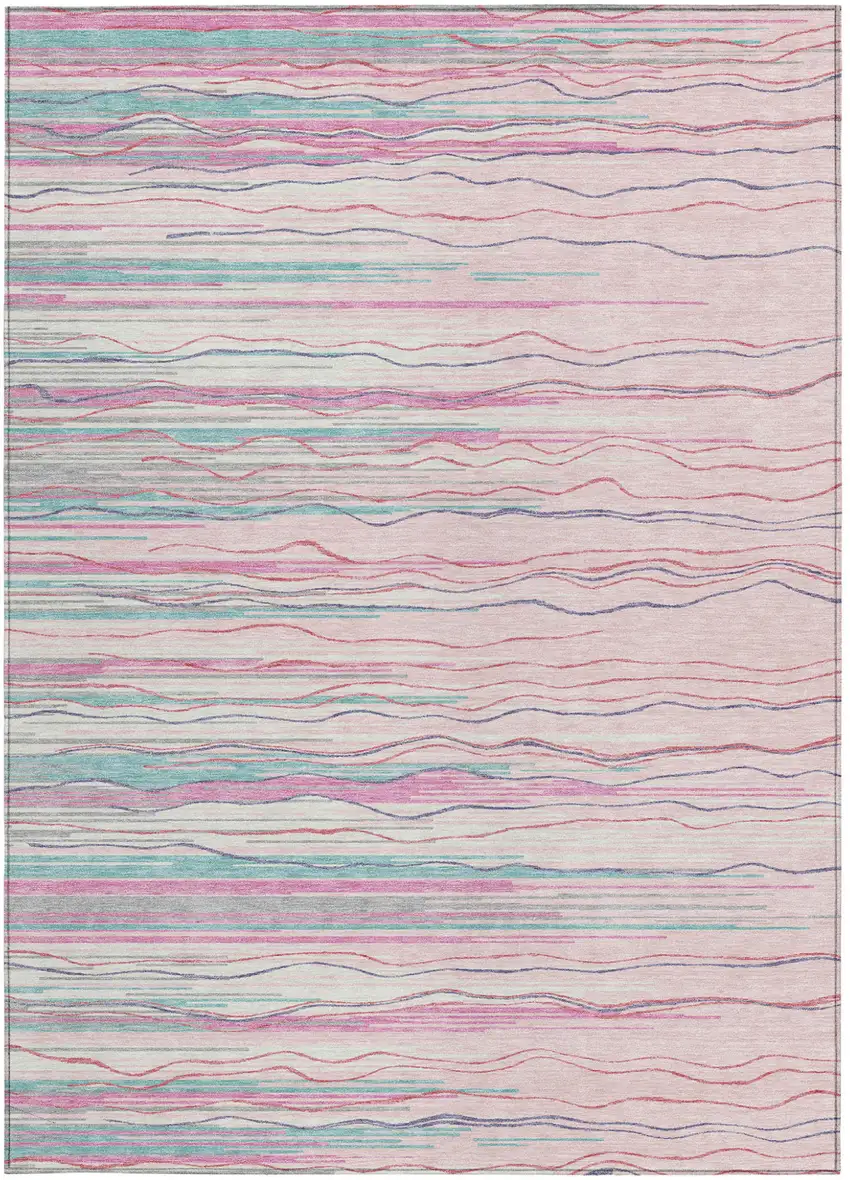 Pink Blue And Purple Striped Washable Indoor Outdoor Area Rug Photo 6