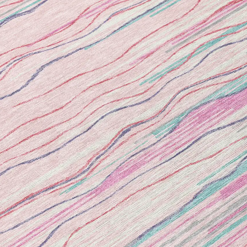 Pink Blue And Purple Striped Washable Indoor Outdoor Area Rug Photo 5