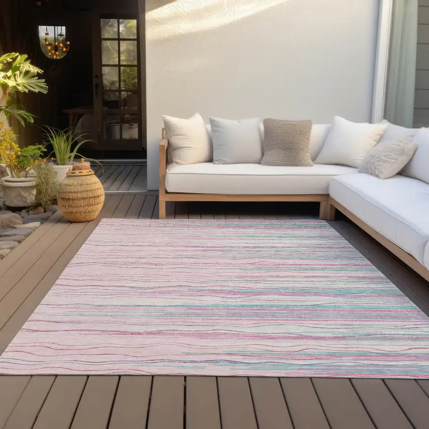 Pink Blue And Purple Striped Washable Indoor Outdoor Area Rug Photo 7
