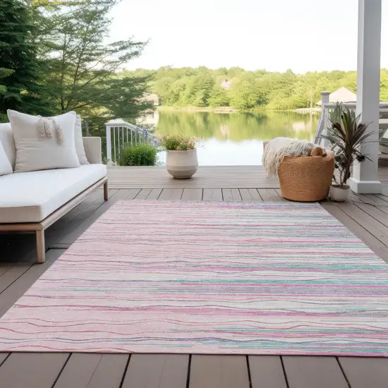 Pink Blue And Purple Striped Washable Indoor Outdoor Area Rug Photo 9