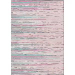Photo of Pink Blue And Purple Striped Washable Indoor Outdoor Area Rug