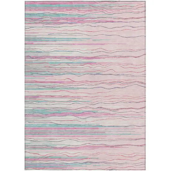 Pink Blue And Purple Striped Washable Indoor Outdoor Area Rug Photo 6