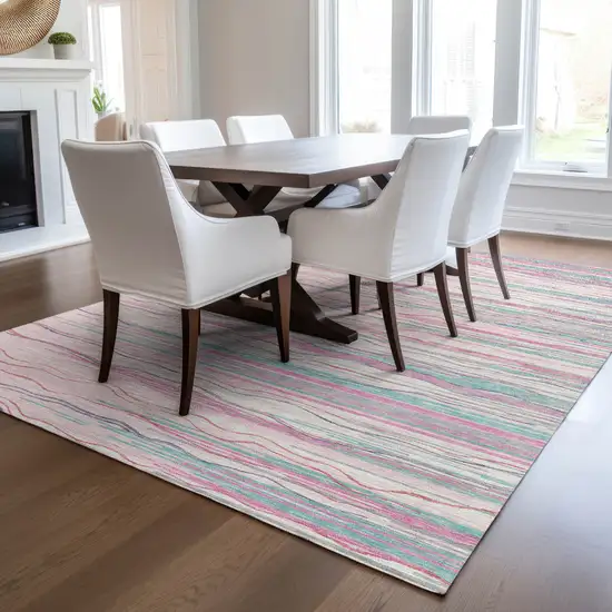 Pink Blue And Purple Striped Washable Indoor Outdoor Area Rug Photo 9