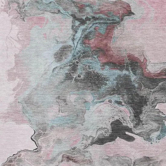 Pink Blue And Silver Abstract Washable Area Rug With UV Protection Photo 2