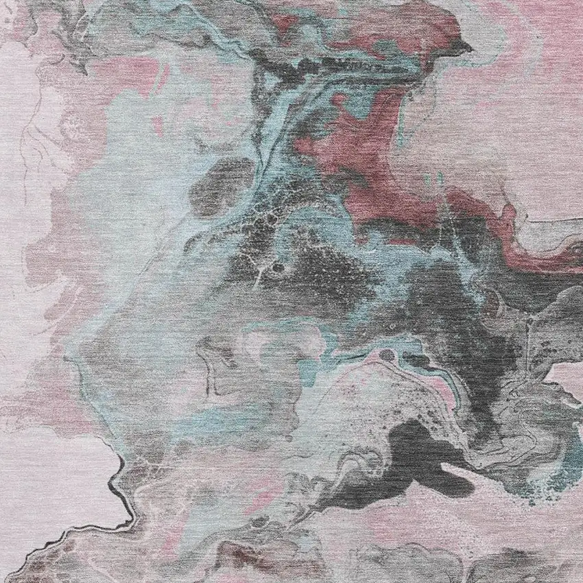 Pink Blue And Silver Abstract Washable Area Rug With UV Protection Photo 2