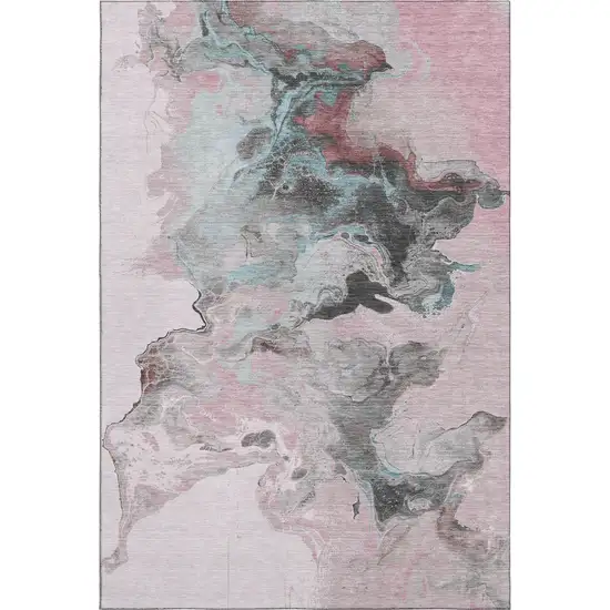 Pink Blue And Silver Abstract Washable Area Rug With UV Protection Photo 1