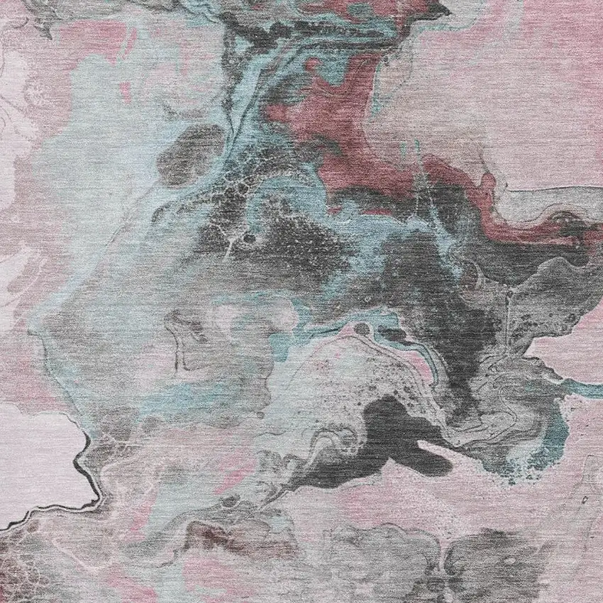 Pink Blue And Silver Abstract Washable Area Rug With UV Protection Photo 2