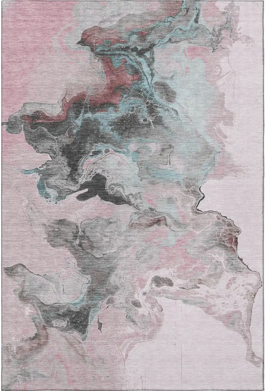 Pink Blue And Silver Abstract Washable Area Rug With UV Protection Photo 3
