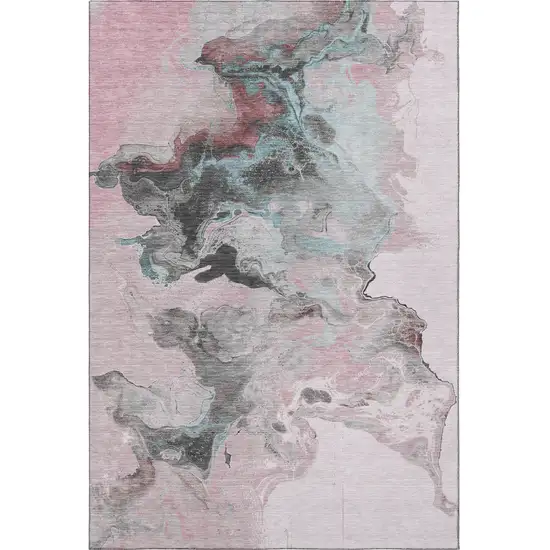 Pink Blue And Silver Abstract Washable Area Rug With UV Protection Photo 3