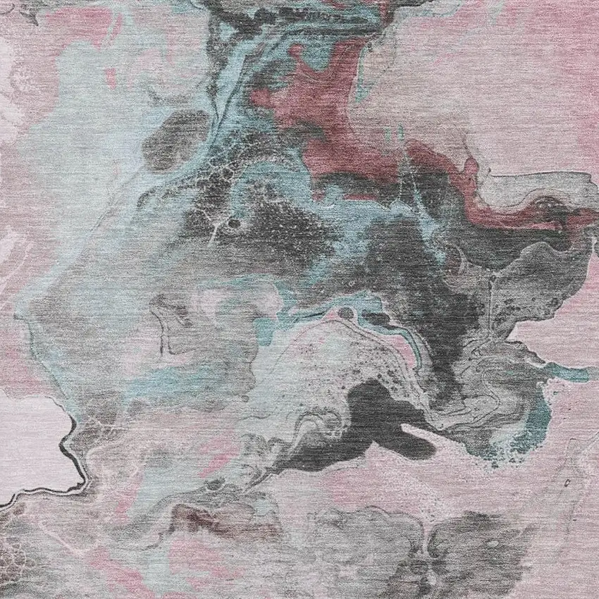 Pink Blue And Silver Abstract Washable Area Rug With UV Protection Photo 2