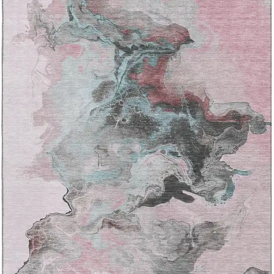 Pink Blue And Silver Abstract Washable Area Rug With UV Protection Photo 3