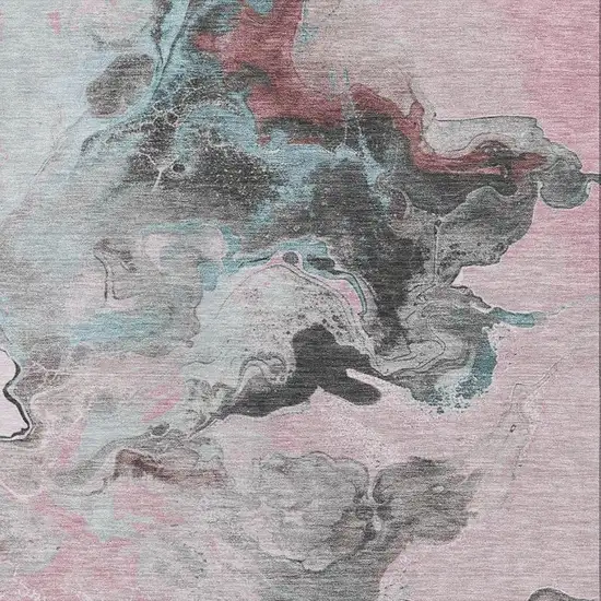 Pink Blue And Silver Abstract Washable Area Rug With UV Protection Photo 2