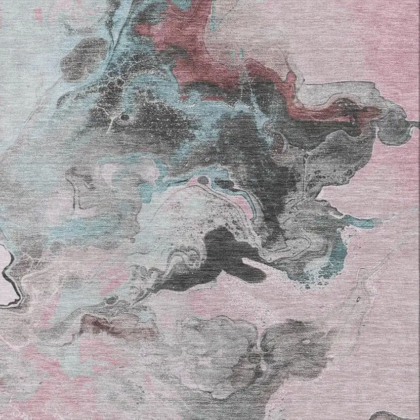 Pink Blue And Silver Abstract Washable Area Rug With UV Protection Photo 2