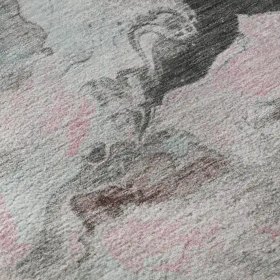 Pink Blue And Silver Abstract Washable Area Rug With UV Protection Photo 9