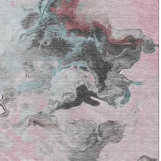 Pink Blue And Silver Abstract Washable Area Rug With UV Protection Photo 2