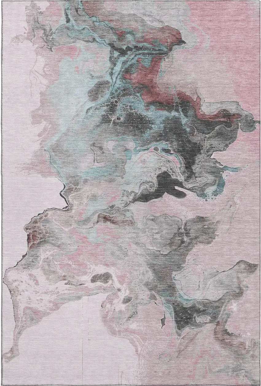Pink Blue And Silver Abstract Washable Area Rug With UV Protection Photo 1