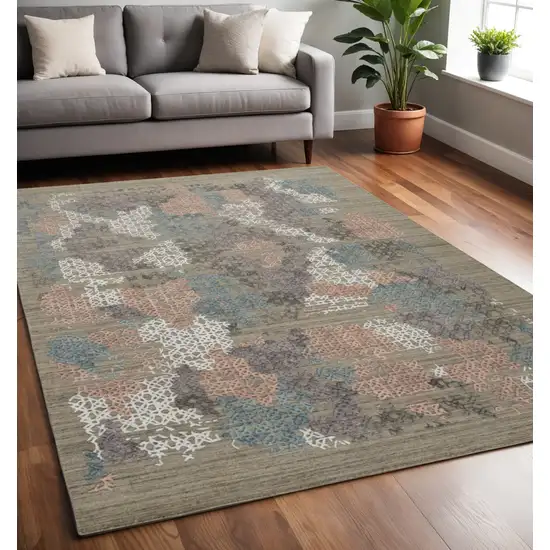 Pink Blue And Taupe Abstract Hand Woven Area Rug Photo 1