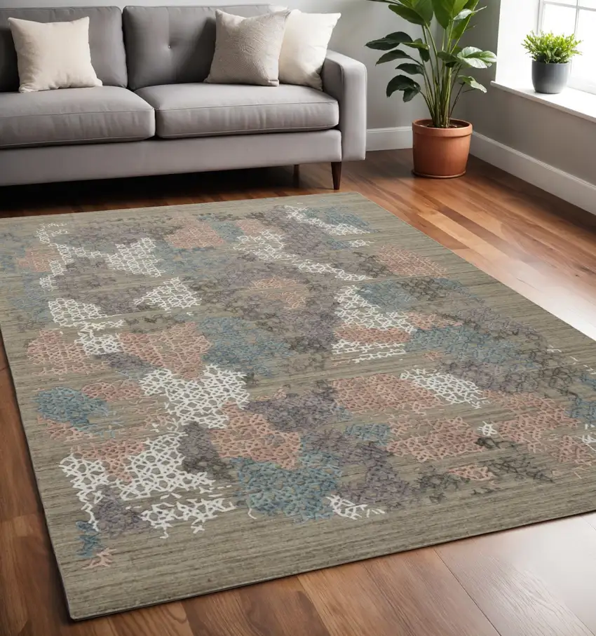 Pink Blue And Taupe Abstract Hand Woven Area Rug Photo 1