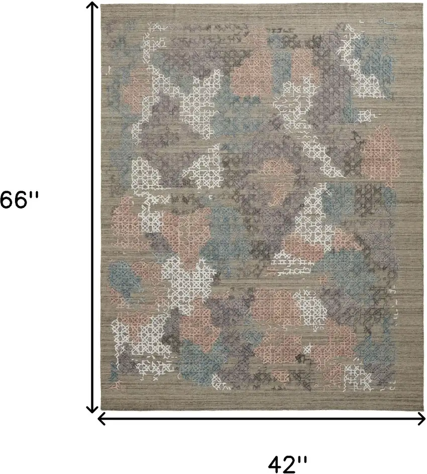 Pink Blue And Taupe Abstract Hand Woven Distressed Area Rug Photo 10