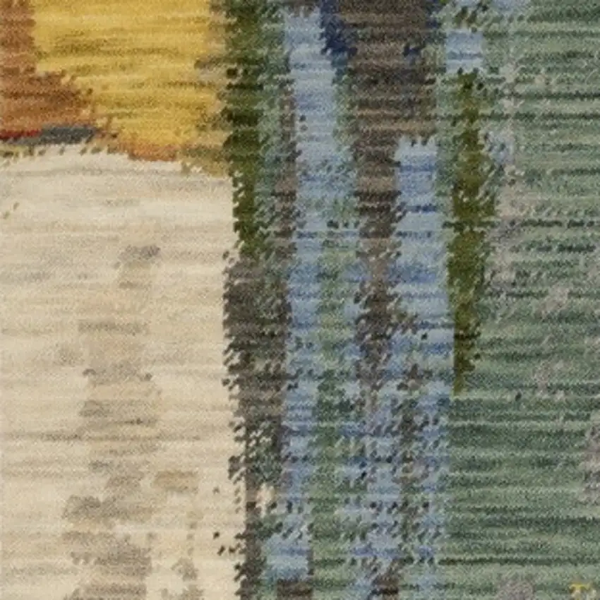 Pink Blue And Yellow Abstract Area Rug With Fringe Photo 9