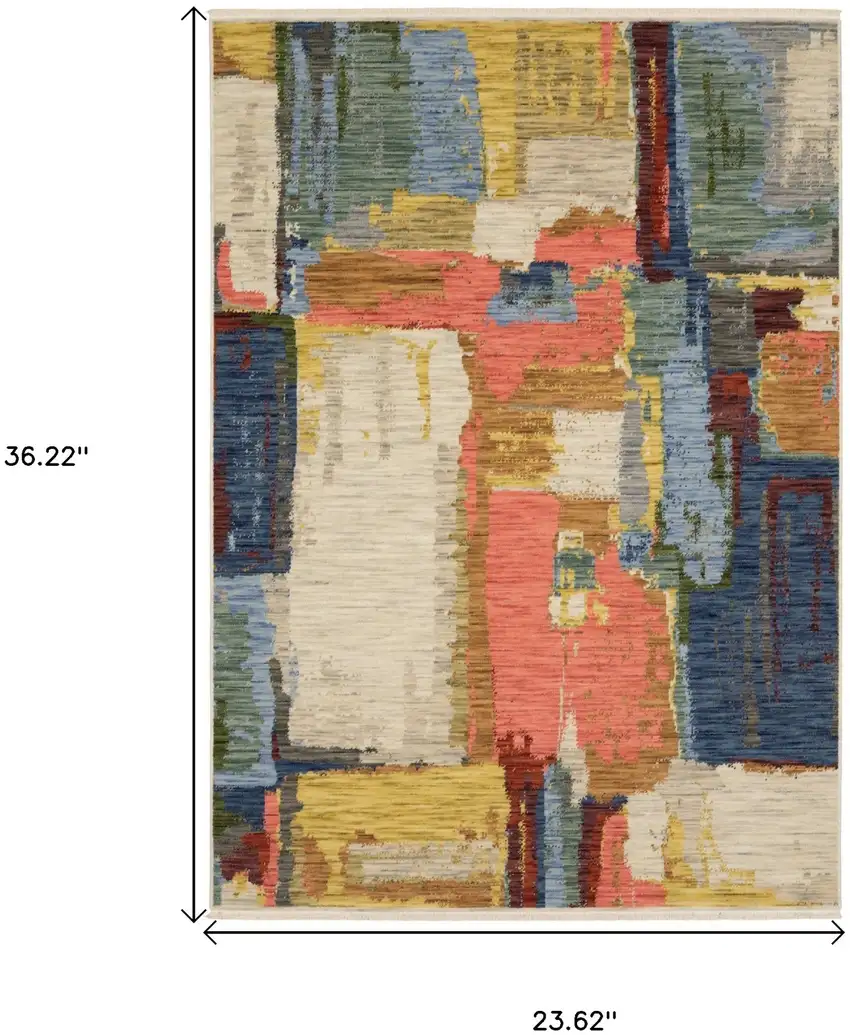 Pink Blue And Yellow Abstract Area Rug With Fringe Photo 3