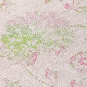Photo of Pink Blush And Artichoke Green Floral Washable Indoor Outdoor Area Rug