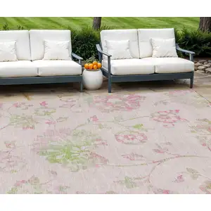 Photo of Pink Blush And Artichoke Green Floral Washable Indoor Outdoor Area Rug