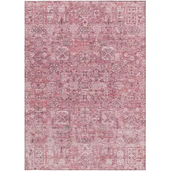 Pink Blush And Charcoal Floral Washable Indoor Outdoor Area Rug Photo 7