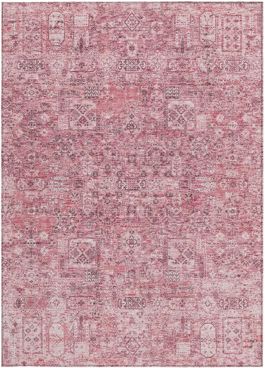 Pink Blush And Charcoal Floral Washable Indoor Outdoor Area Rug Photo 7