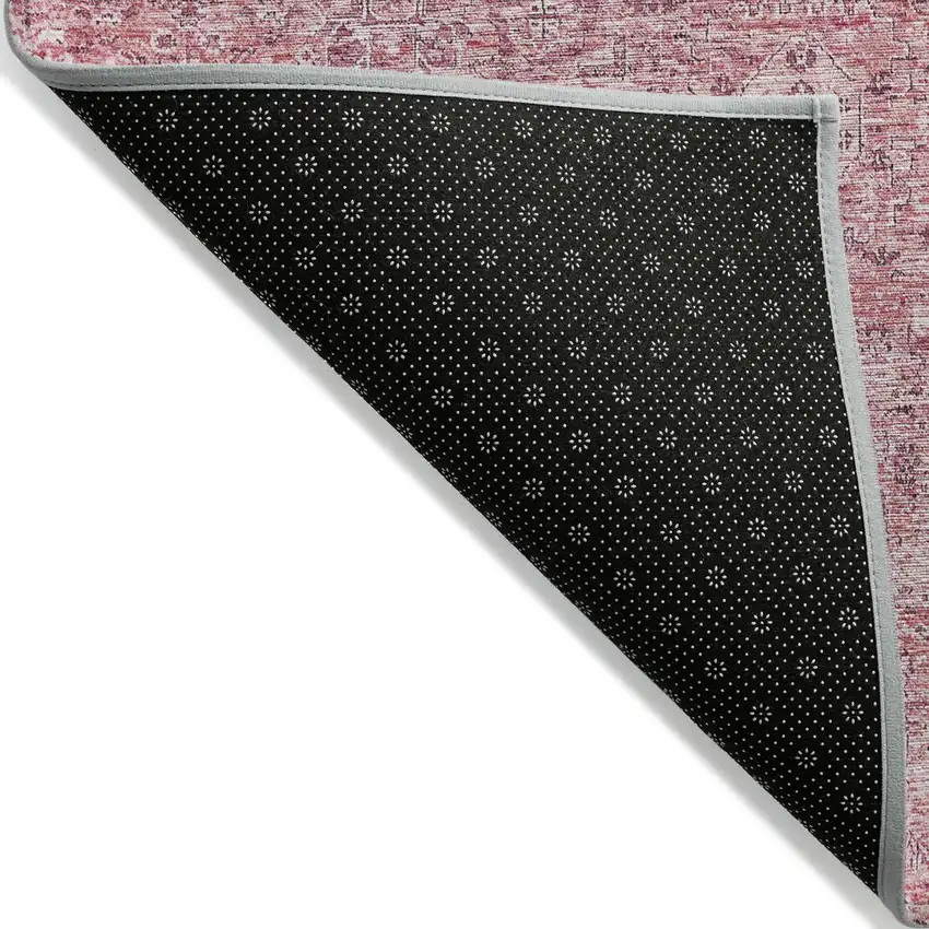 Pink Blush And Charcoal Floral Washable Indoor Outdoor Area Rug Photo 4