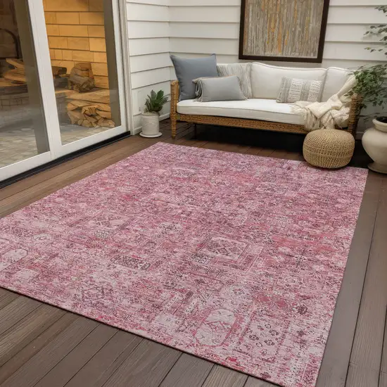 Pink Blush And Charcoal Floral Washable Indoor Outdoor Area Rug Photo 8