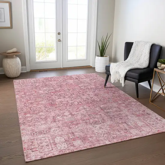 Pink Blush And Charcoal Floral Washable Indoor Outdoor Area Rug Photo 9
