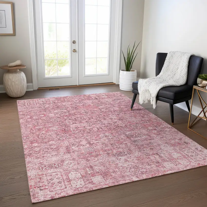 Pink Blush And Charcoal Floral Washable Indoor Outdoor Area Rug Photo 9