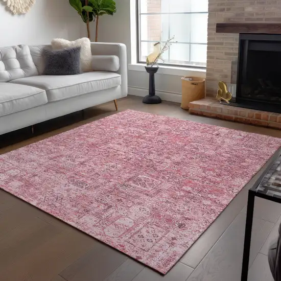 Pink Blush And Charcoal Floral Washable Indoor Outdoor Area Rug Photo 9