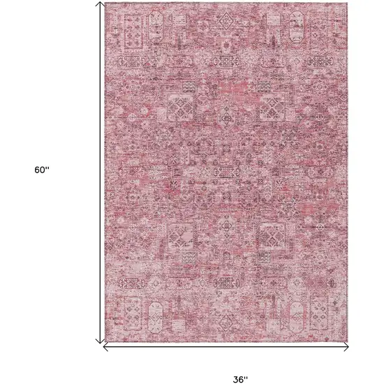 Pink Blush And Charcoal Floral Washable Indoor Outdoor Area Rug Photo 3