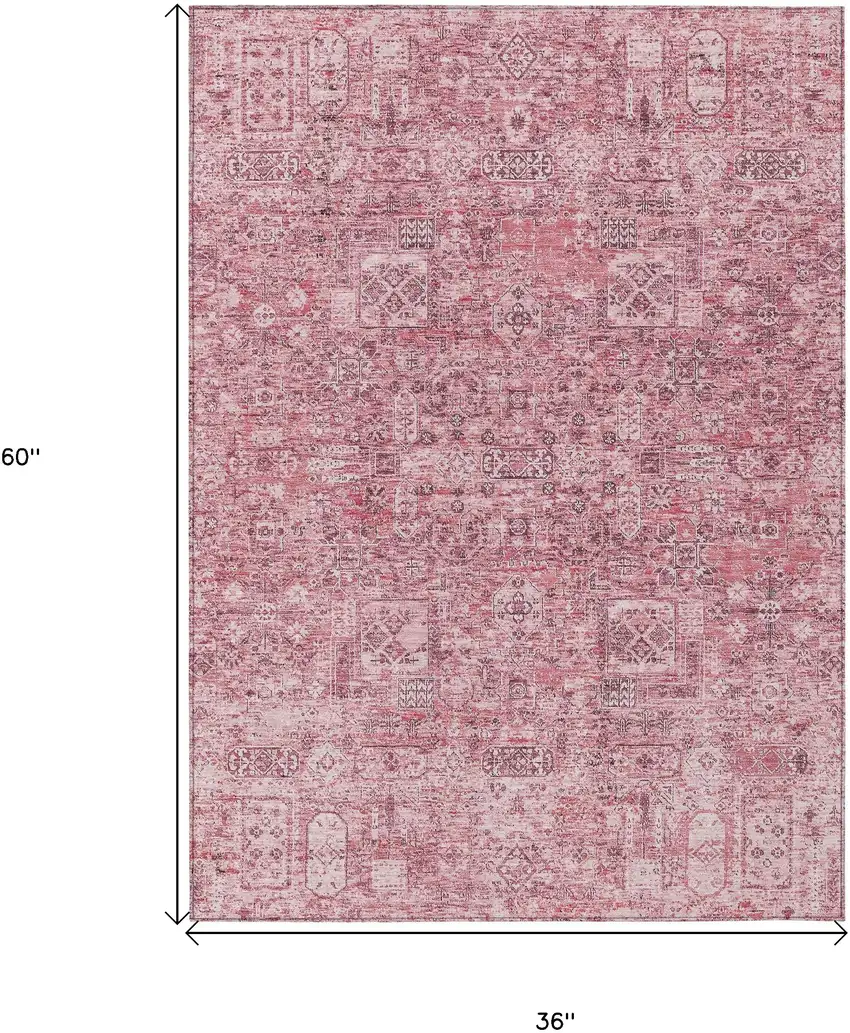 Pink Blush And Charcoal Floral Washable Indoor Outdoor Area Rug Photo 3