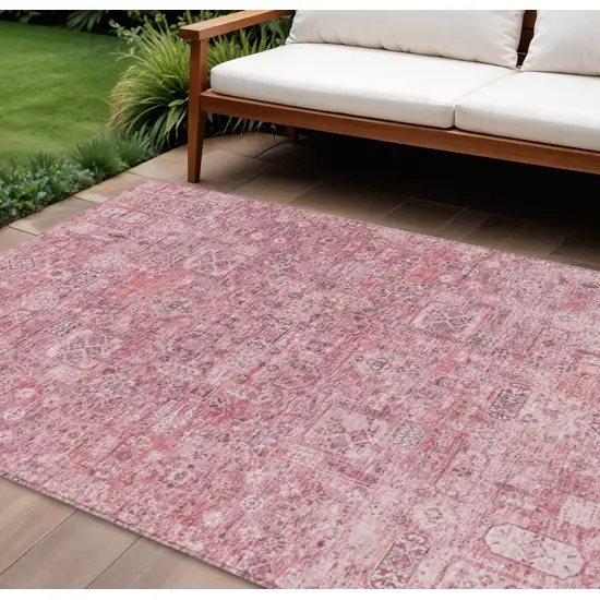 Pink Blush And Charcoal Floral Washable Indoor Outdoor Area Rug Photo 1