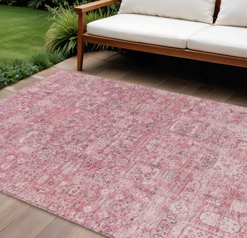 Pink Blush And Charcoal Floral Washable Indoor Outdoor Area Rug Photo 1