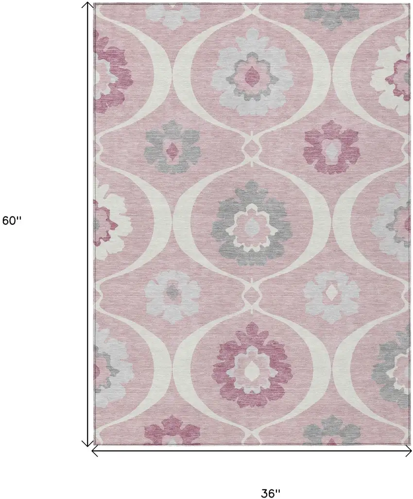 Pink Blush And Gray Medallion Washable Indoor Outdoor Area Rug Photo 3