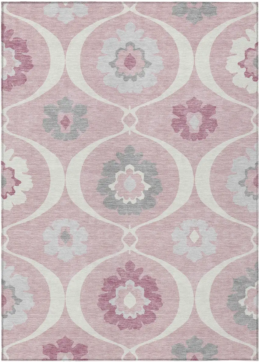 Pink Blush And Gray Medallion Washable Indoor Outdoor Area Rug Photo 2