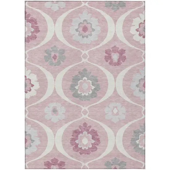 Pink Blush And Gray Medallion Washable Indoor Outdoor Area Rug Photo 2