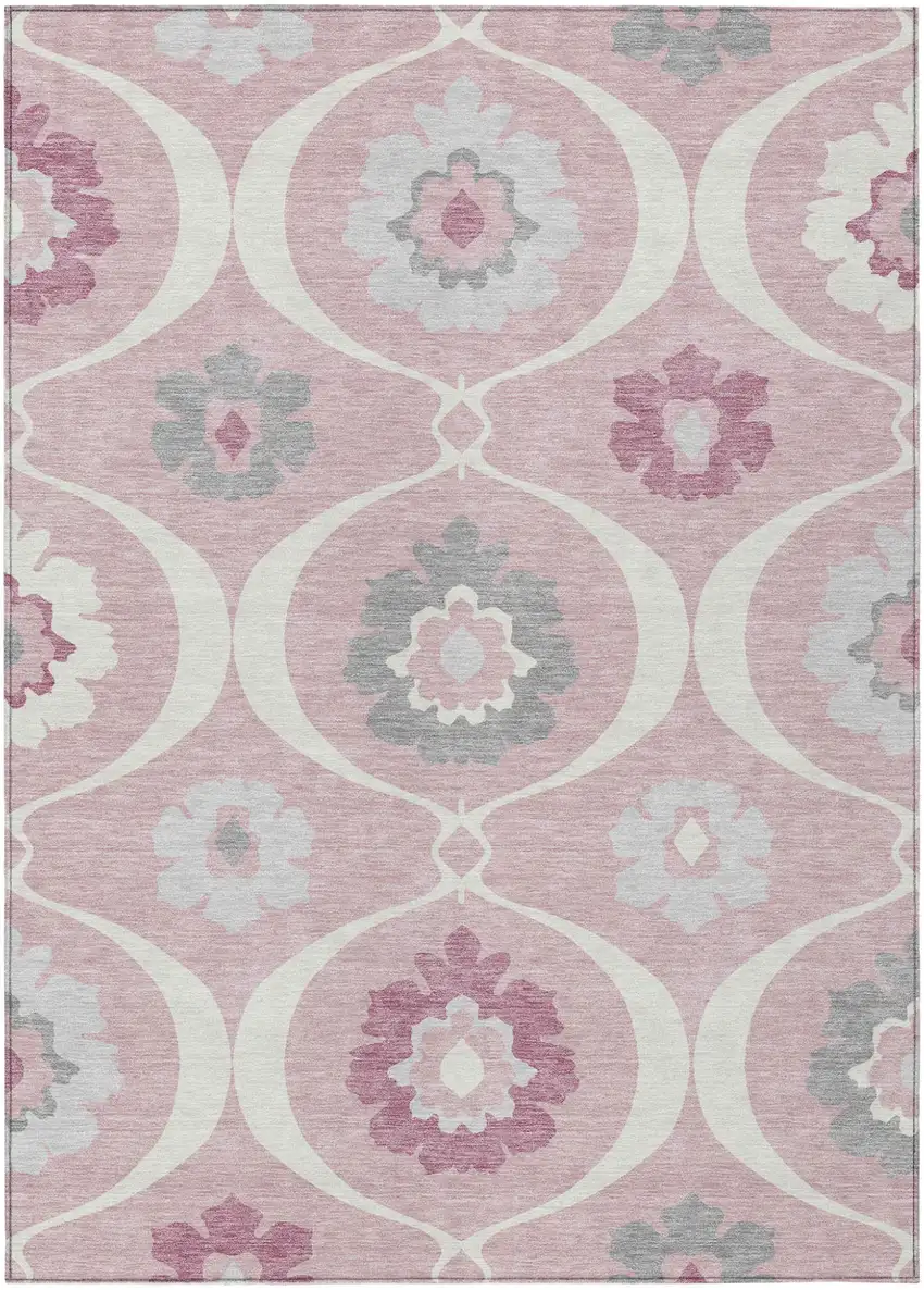 Pink Blush And Gray Medallion Washable Indoor Outdoor Area Rug Photo 2