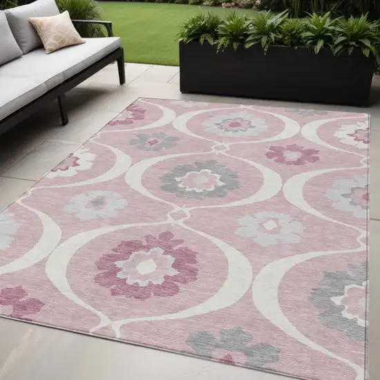 Pink Blush And Gray Medallion Washable Indoor Outdoor Area Rug Photo 1