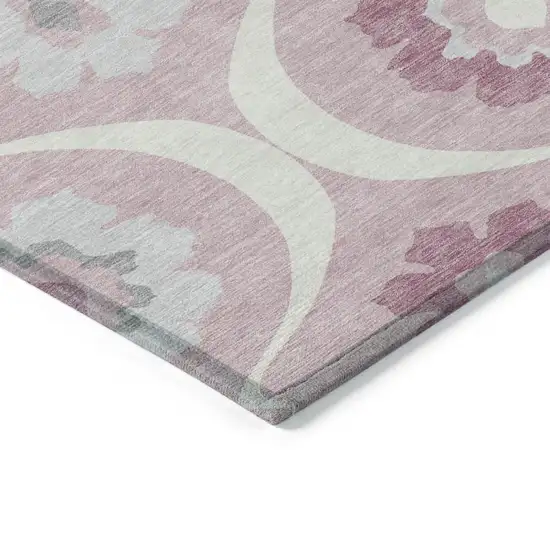 Pink Blush And Gray Medallion Washable Indoor Outdoor Area Rug Photo 5