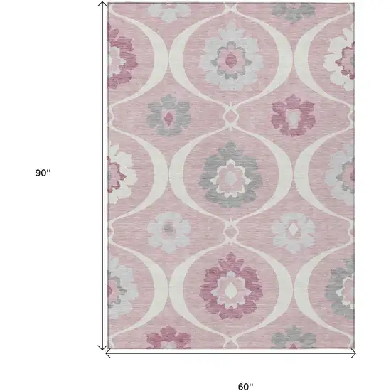 Pink Blush And Gray Medallion Washable Indoor Outdoor Area Rug Photo 3