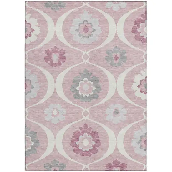 Pink Blush And Gray Medallion Washable Indoor Outdoor Area Rug Photo 8