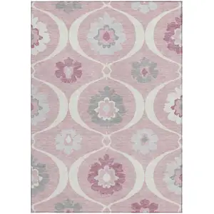Photo of Pink Blush And Gray Medallion Washable Indoor Outdoor Area Rug