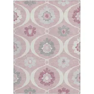 Photo of Pink Blush And Gray Medallion Washable Indoor Outdoor Area Rug