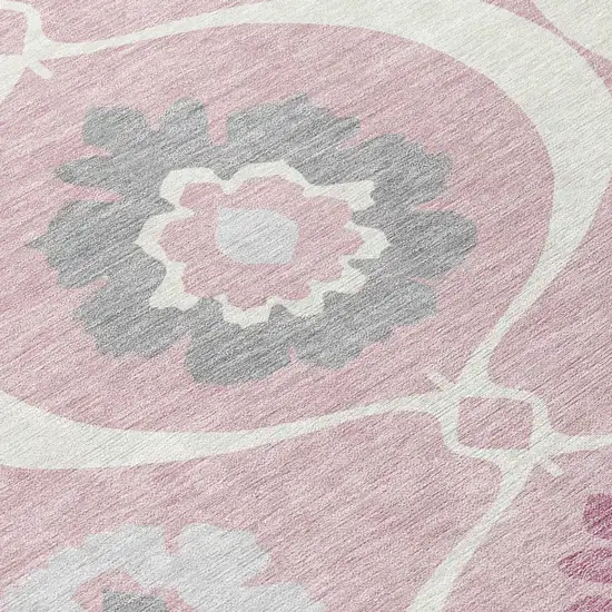 Pink Blush And Gray Medallion Washable Indoor Outdoor Area Rug Photo 6